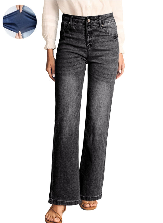 Wide Leg Jeans for Women Casual Loose Stretch Denim Pants Fashion Retro High Rise Wide-Leg Jean Trousers with Pockets US Size 4